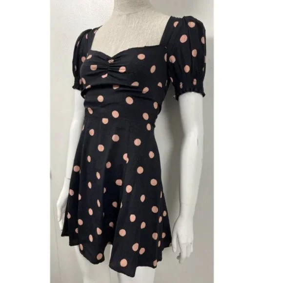 REFORMATION DREA RUCHED POLKA-DOT CREPE MINI DRESS - Picture 2 of 9